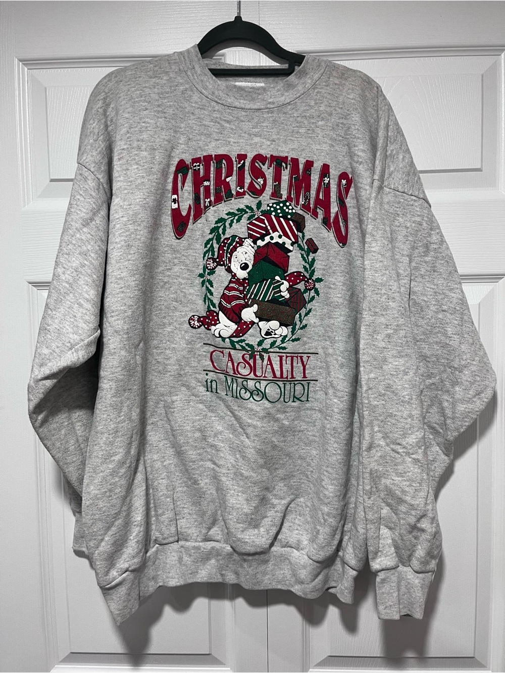 Tultex Gray Christmas Graphic Crewneck Sweatshirt with Red & Green Design